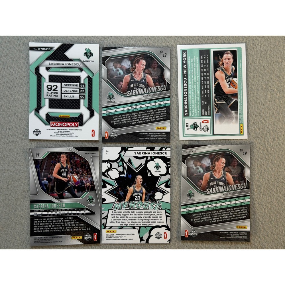 2024-25 Panini Sabrina Ionescu WNBA 6 Card Lot Prizm Donruss Monopoly Orange Ice - Picture 2 of 8
